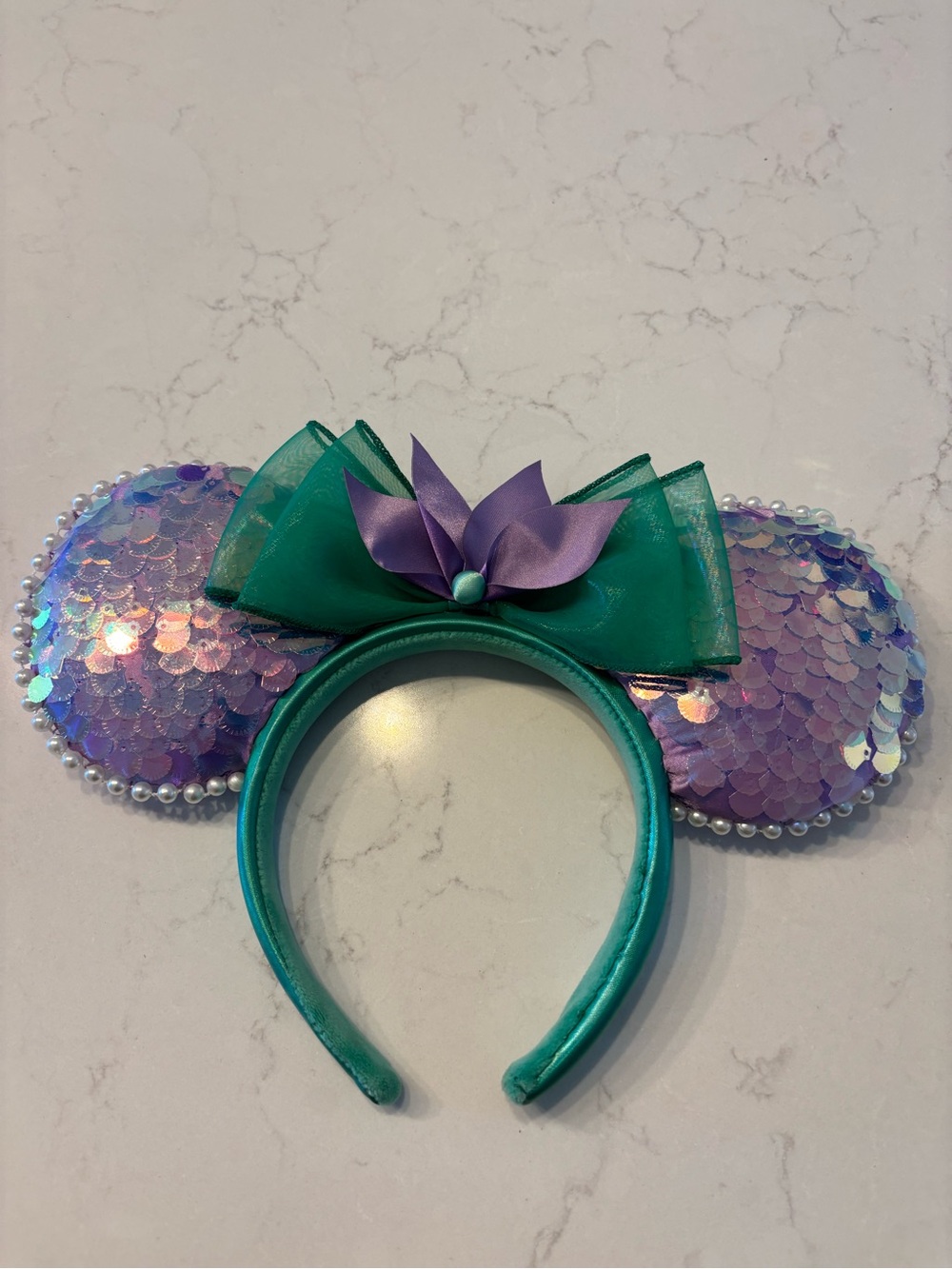 Ariel Iridescent Purple Sequin Minnie Mouse Ears Headband From WDW